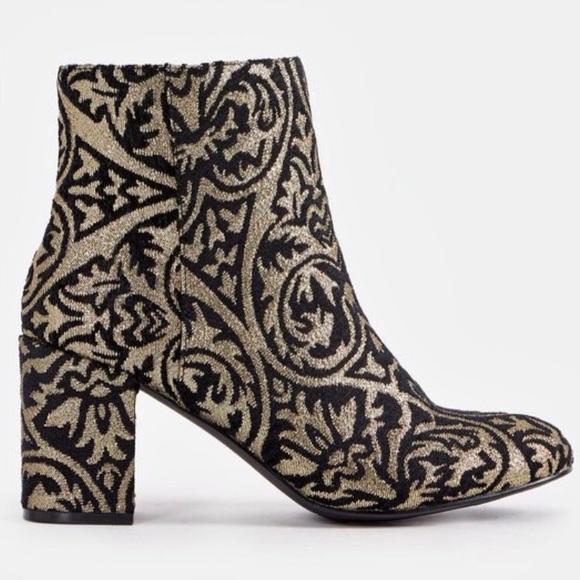 JustFab Black & Gold Faux Suede Ankle boots. Worn once. - Picture 3 of 6